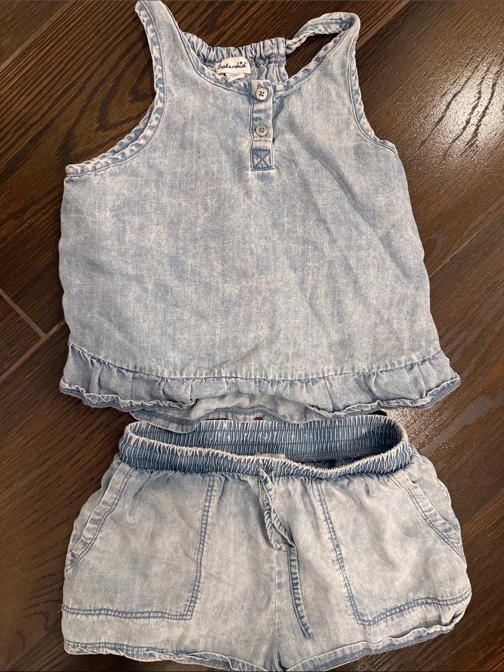 Splendid Light Wash Denim-Look Girls' Shorts Set